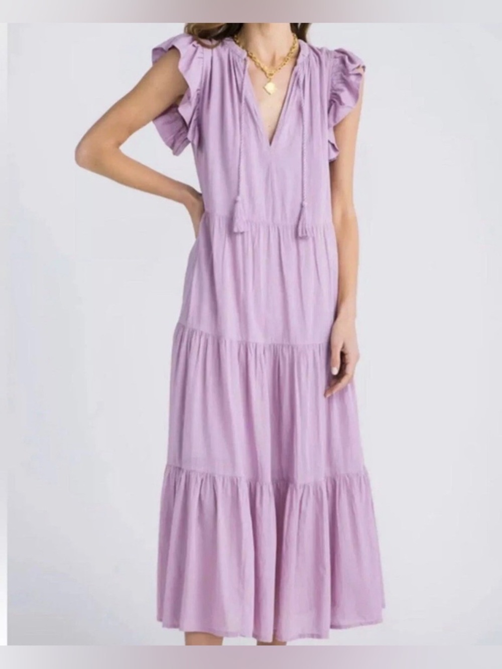 Elan Mauve Ruffle Tiered Bohemian Maxi Dress Women’s Small NWT